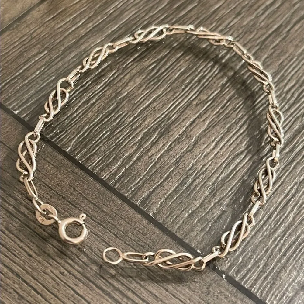 Vintage Style Sterling Silver Celtic Chain Bracelet 7 3/8” approx